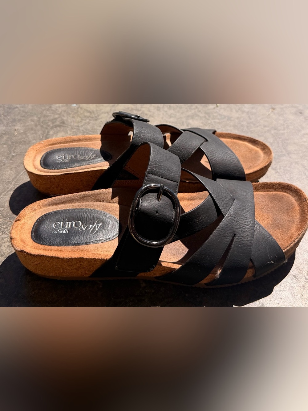 Euro Soft By Sofft Open Toe Black Brown Sandals Women Size 7.5 - Picture 4 of 5